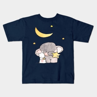 A Rabbit & The Baby Elephant Playing With Fallen Star Kids T-Shirt